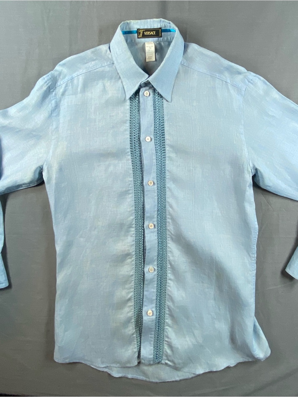 Vintage Versace Pale Blue Men's Button-Front Dress Shirt